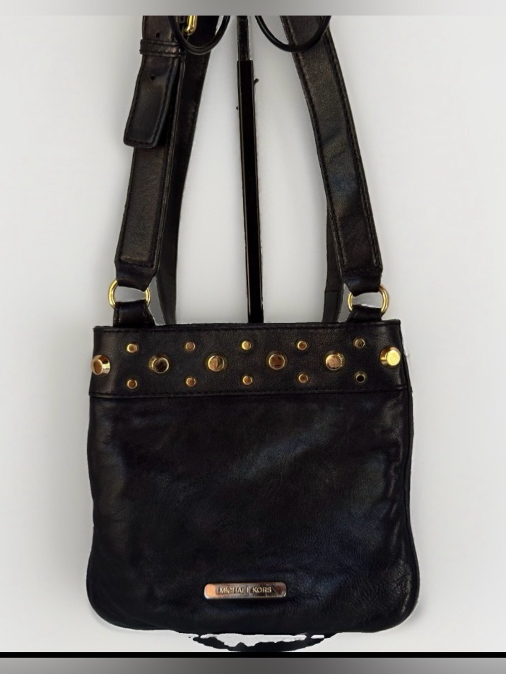 Michael Kors Black Leather Crossbody with Gold Studs
